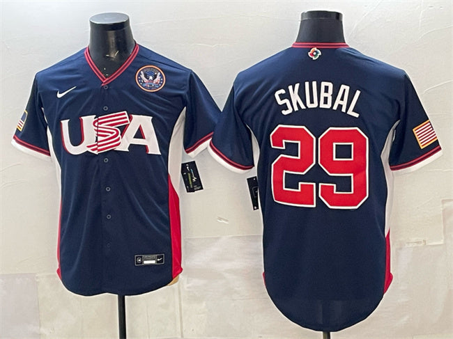 USA Baseball #29 Tarik Skubal Navy 2026 World Baseball Classic United States Hockey Jersey hockey jersey product view 1
