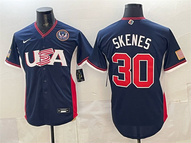 USA Baseball #30 Paul Skenes Navy 2026 World Baseball Classic United States Hockey Jersey hockey jersey product view 1