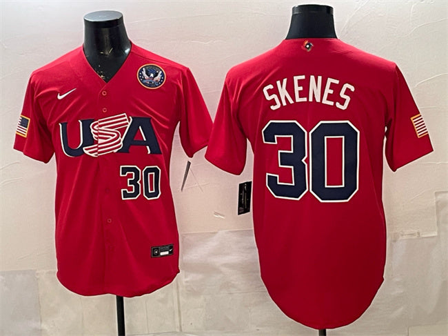 USA Baseball #30 Paul Skenes Red 2026 World Baseball Classic United States 250th Hockey Jersey hockey jersey product view 1