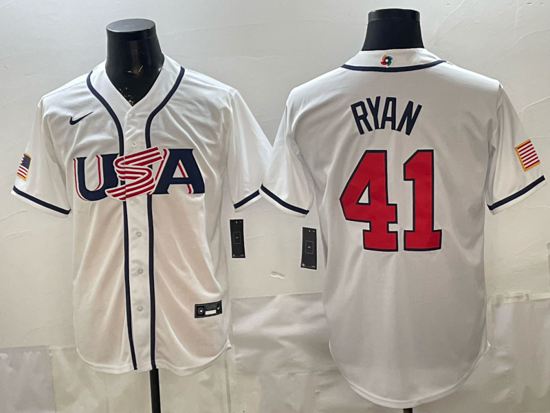 USA Baseball #41 Joe Ryan White 2026 World Baseball Classic 26 World Cup Soccer Jersey baseball jersey product view 1