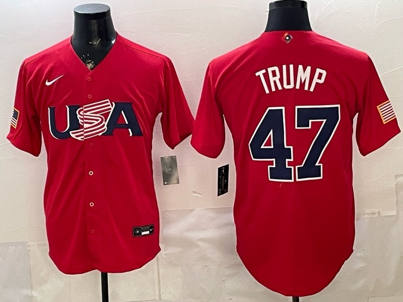 USA Baseball #47 Trump White 2026 World Baseball Classic 26 World Cup Soccer Jersey baseball jersey product view 1