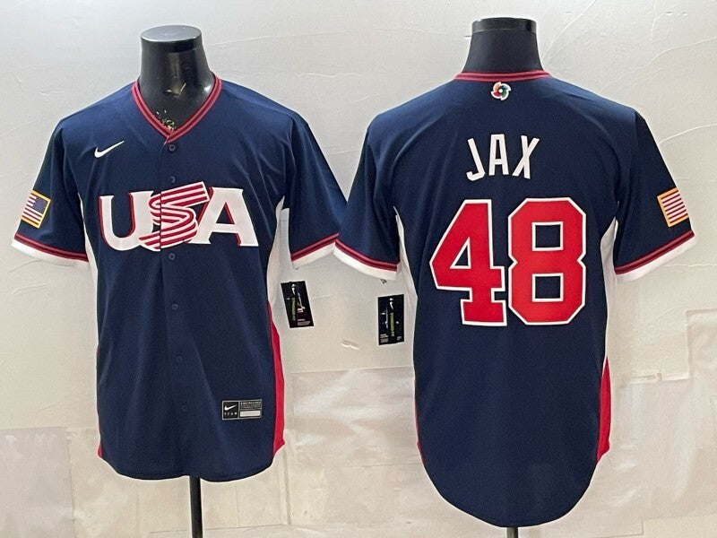 USA Baseball #48 Jax Blue 2026 World Baseball Classic 26 World Cup Soccer Jersey baseball jersey product view 1
