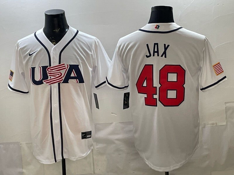 USA Baseball #48 Jax White 2026 World Baseball Classic 26 World Cup Soccer Jersey baseball jersey product view 1