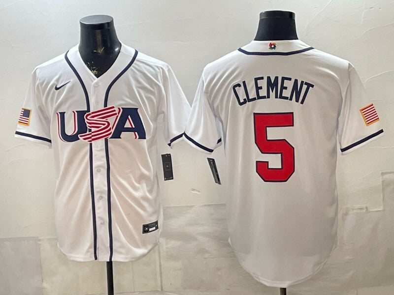 USA Baseball #5 Ernie Clement White 2026 World Baseball Classic 26 World Cup Soccer Jersey baseball jersey product view 1