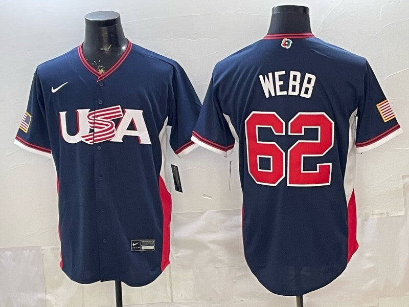 USA Baseball #62 Logan Webb White 2026 World Baseball Classic 26 World Cup Soccer Jersey baseball jersey product view 1