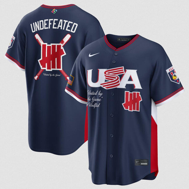 USA Baseball x Undefeated Navy 2026 World Baseball Classic Stadium Soccer Jersey baseball jersey product view 1