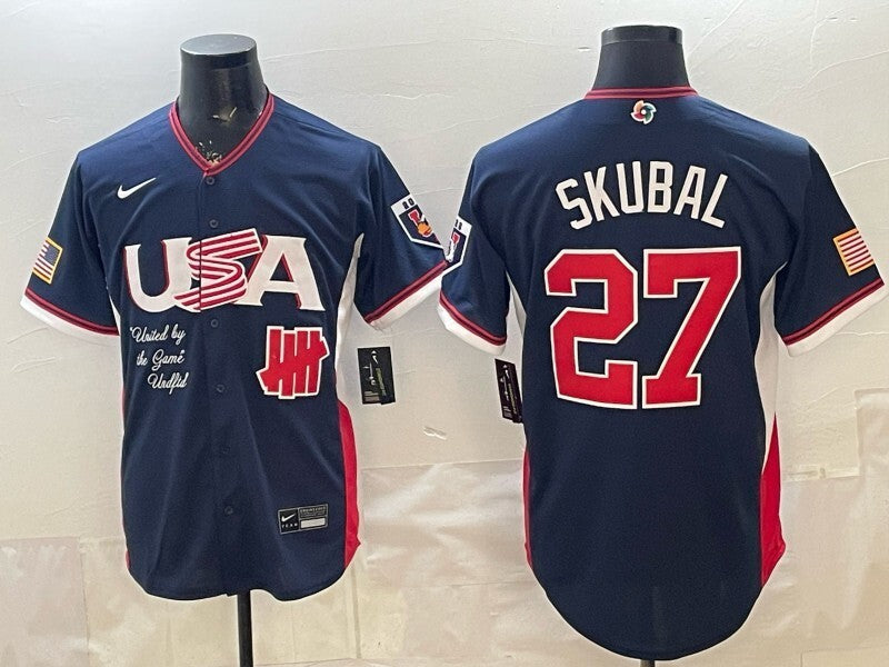 USA Baseball x Undefeated #27 Tarik Skubal Navy 2026 World Baseball 26 World Cup Soccer Jersey baseball jersey product view 1