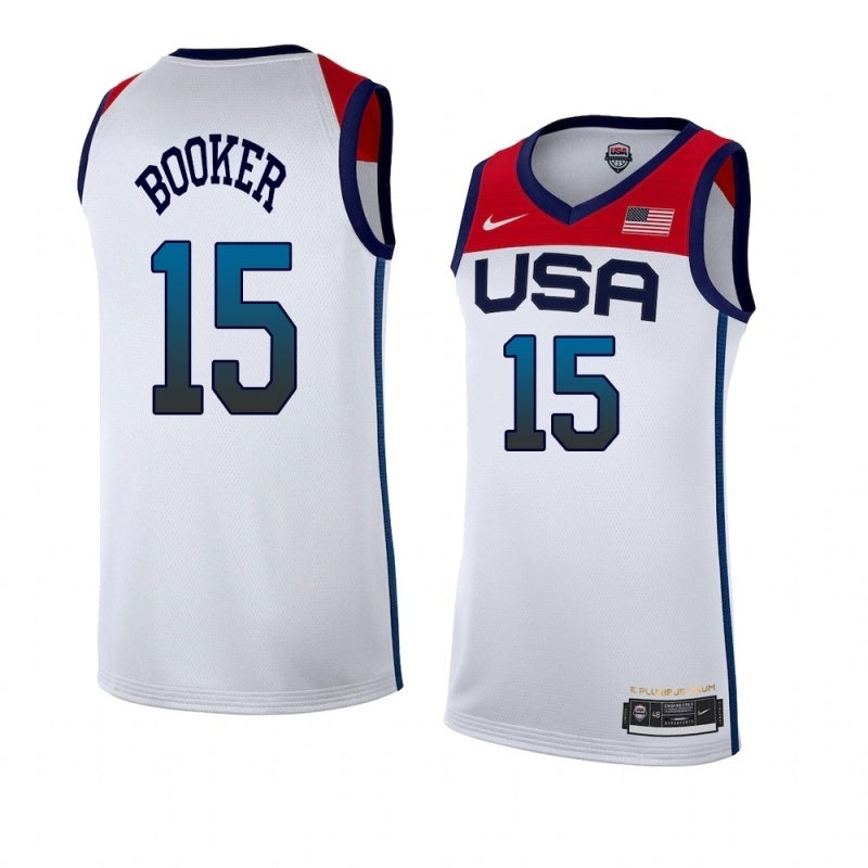 USA Dream Team 14 #15 Booker Tokyo Olympics Team USA White Style 1 Basketball Jersey basketball jersey product view 1