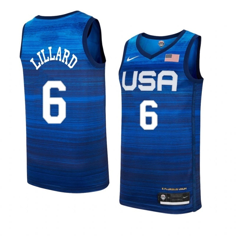 USA Dream Team 14 #6 Lillard Tokyo Olympics Team USA Blue Style 2 Basketball Jersey basketball jersey product view 1