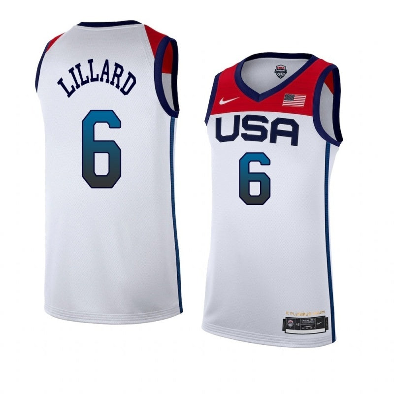 USA Dream Team 14 #6 Lillard Tokyo Olympics Team USA White Style 2 Basketball Jersey basketball jersey product view 1