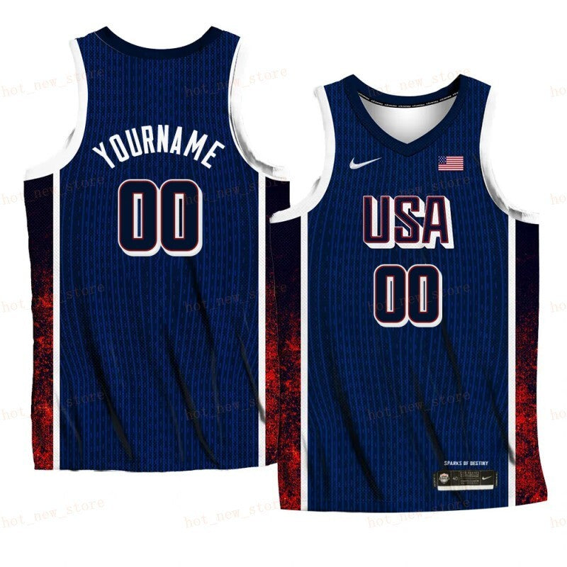 USA Team 2024 Paris Olympics Navy Home Basketball Jersey basketball jersey product view 1
