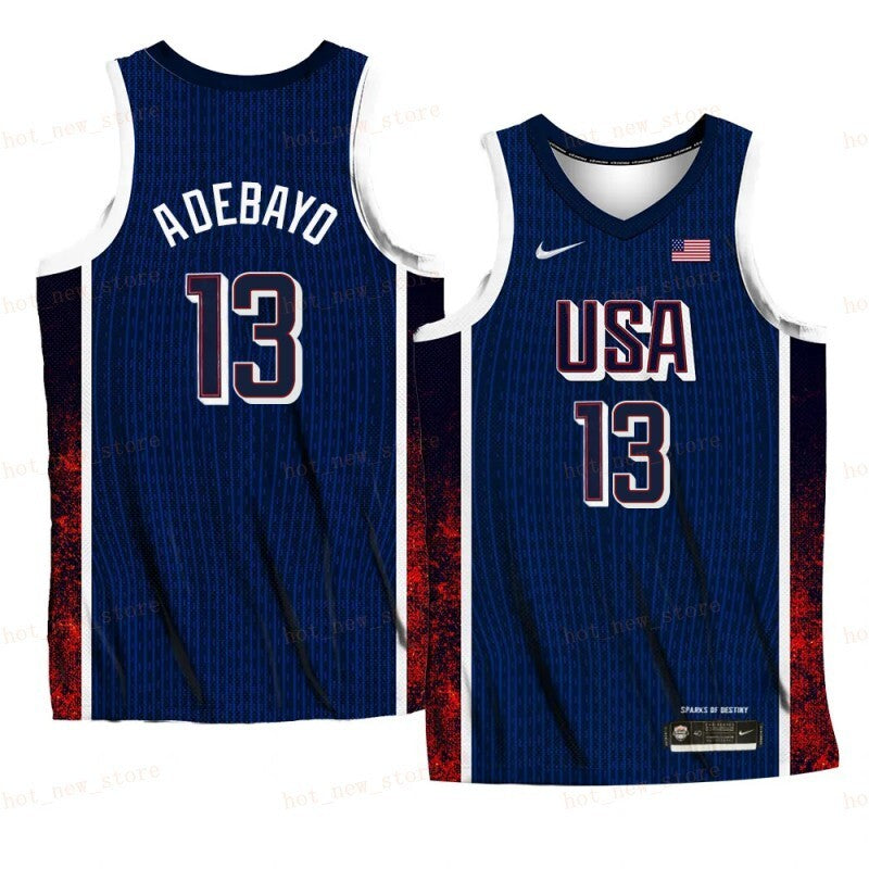 USA Team #13 Bam Adebayo 2024 Paris Olympics Navy Home Basketball Jersey basketball jersey product view 1
