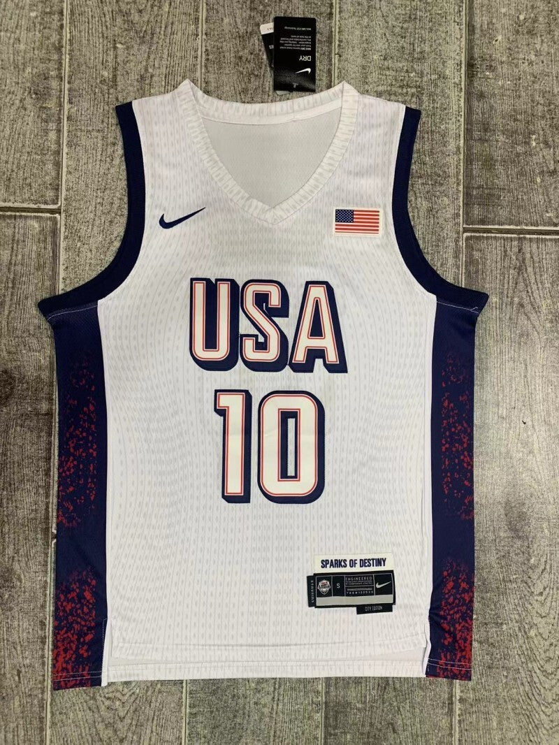 USA #10 Jayson Tatum 2024 Team USA 10 White Print Style 2 Basketball Jersey basketball jersey product view 1