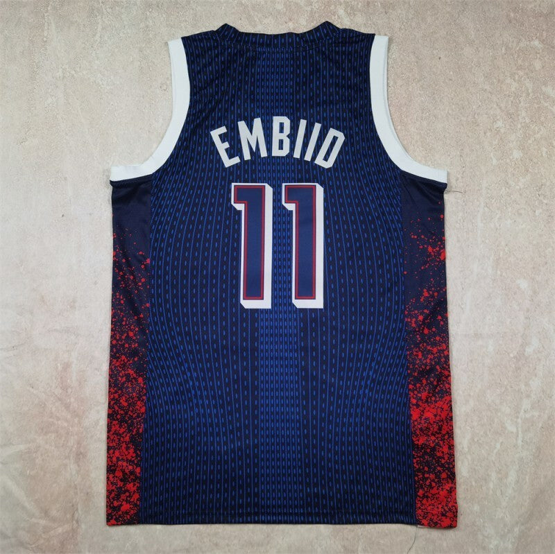USA #11 Joel Embiid Hot Press Dream Team 16 Navy Striped 6 # s-xxl Style 1 Basketball Jersey basketball jersey product view 1