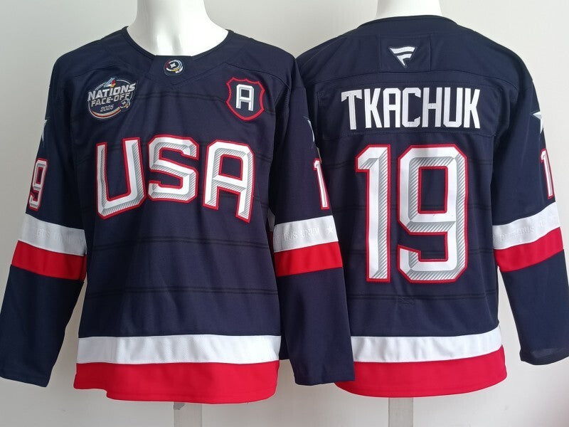 USA #19 Matthew Tkachuk Team USA Hockey Jersey hockey jersey product view 1