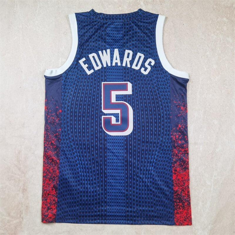USA #5 Anthony Edwards Hot Press Dream Team 16 Navy Striped 6 # s-xxl Style 1 Basketball Jersey basketball jersey product view 1