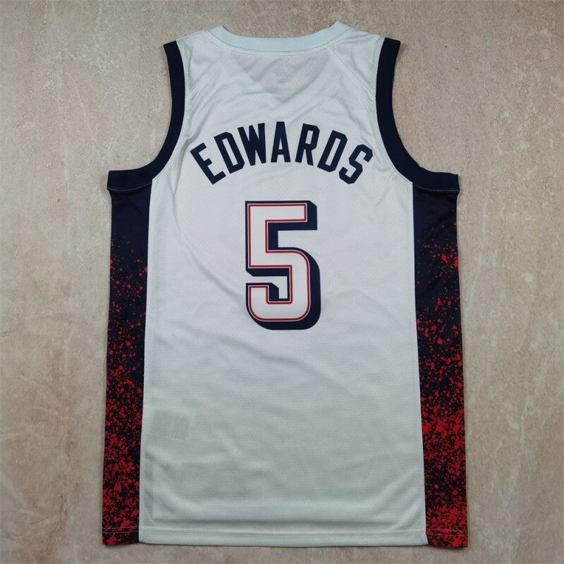 USA #5 Anthony Edwards Hot Press Dream Team 16 White s-xxl Style 1 Basketball Jersey basketball jersey product view 1