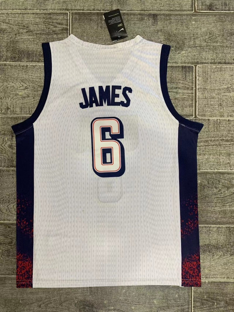 USA #6 James Team USA 6 White Style 1 Basketball Jersey basketball jersey product view 1