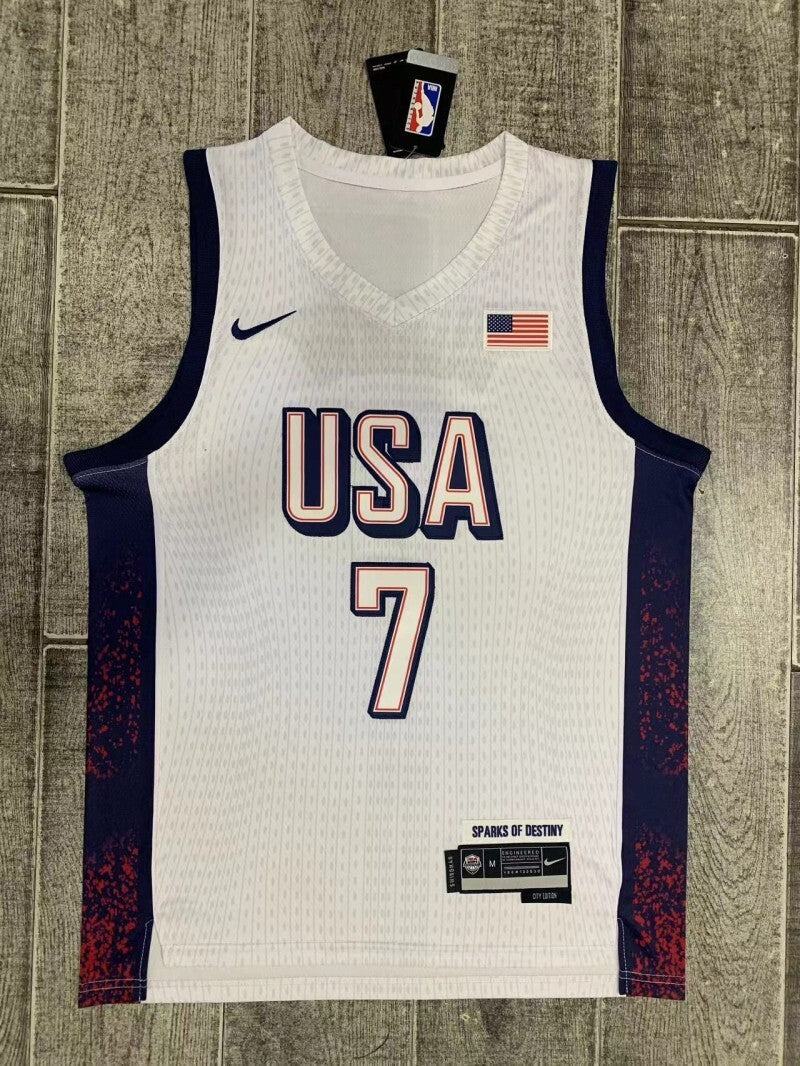 USA #7 Kevin Durant 2024 Team USA 7 White Print Style 2 Basketball Jersey basketball jersey product view 1