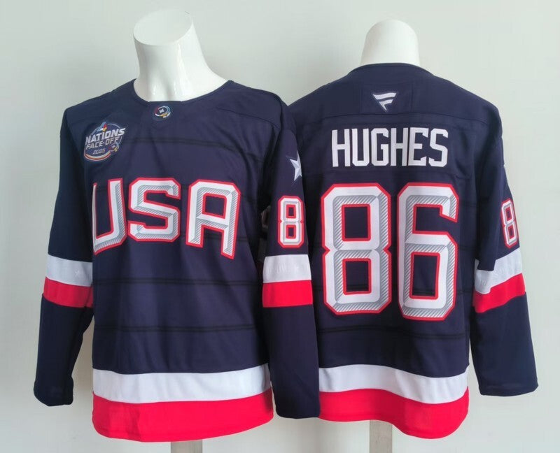 USA #86 Jack Hughes Team USA Hockey Jersey hockey jersey product view 1