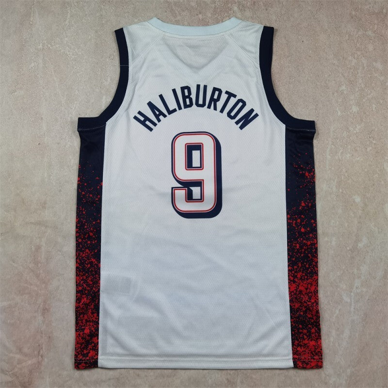 USA #9 Tyrese Haliburton Hot Press Dream Team 16 White s-xxl Style 1 Basketball Jersey basketball jersey product view 1