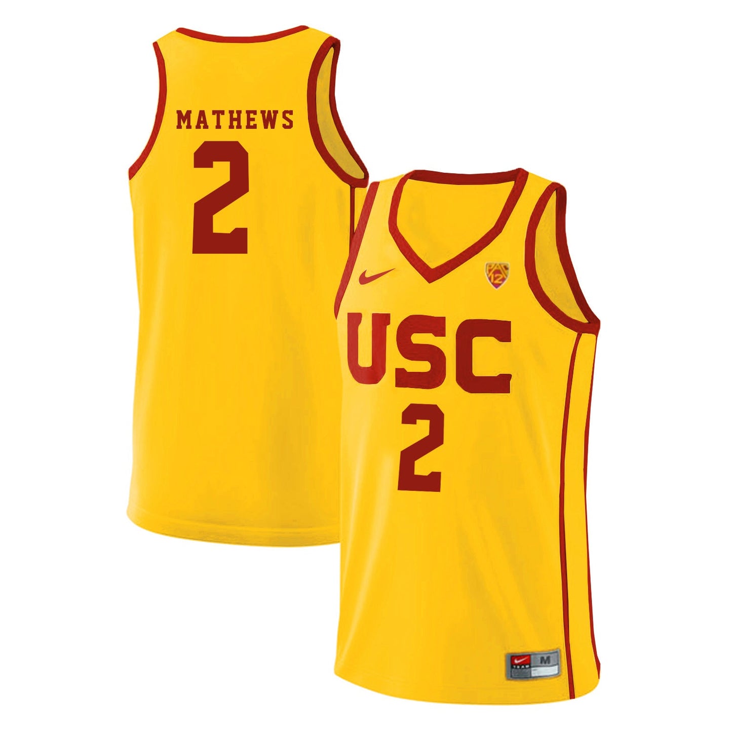 USC Mathews 2 Yellow Basketball College Football Jersey football jersey product view 1