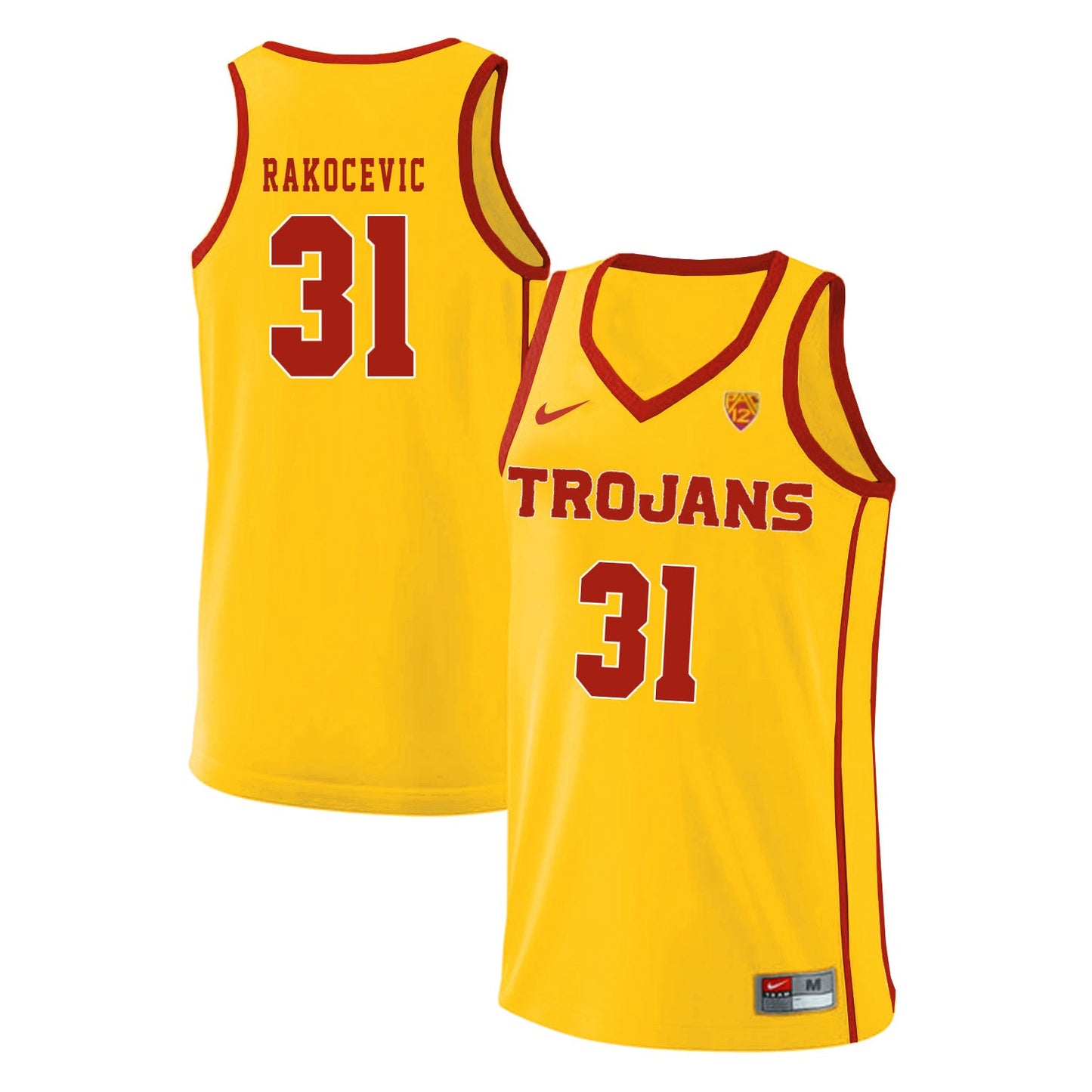 USC Trojans Rakocevic 31 Yellow Basketball College Football Jersey football jersey product view 1