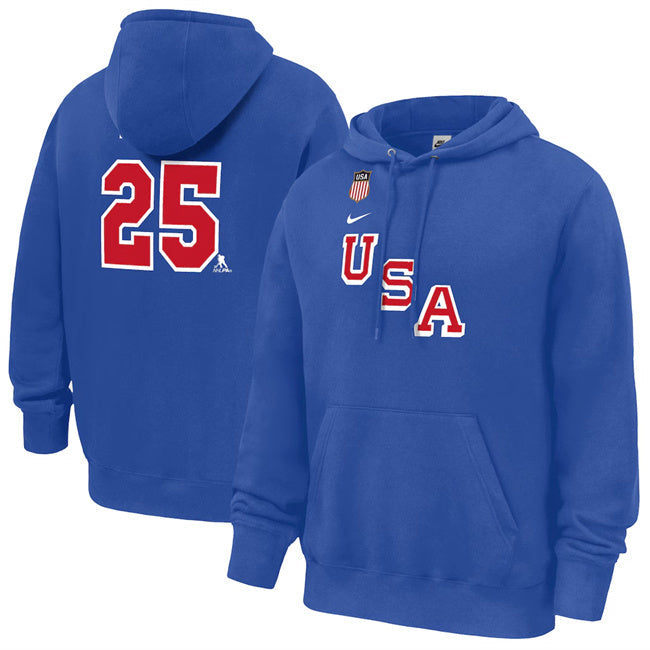 US Hockey #25 Charlie McAvoy Royal 2026 Name & Number Hoodie Hockey Jersey hockey jersey product view 1