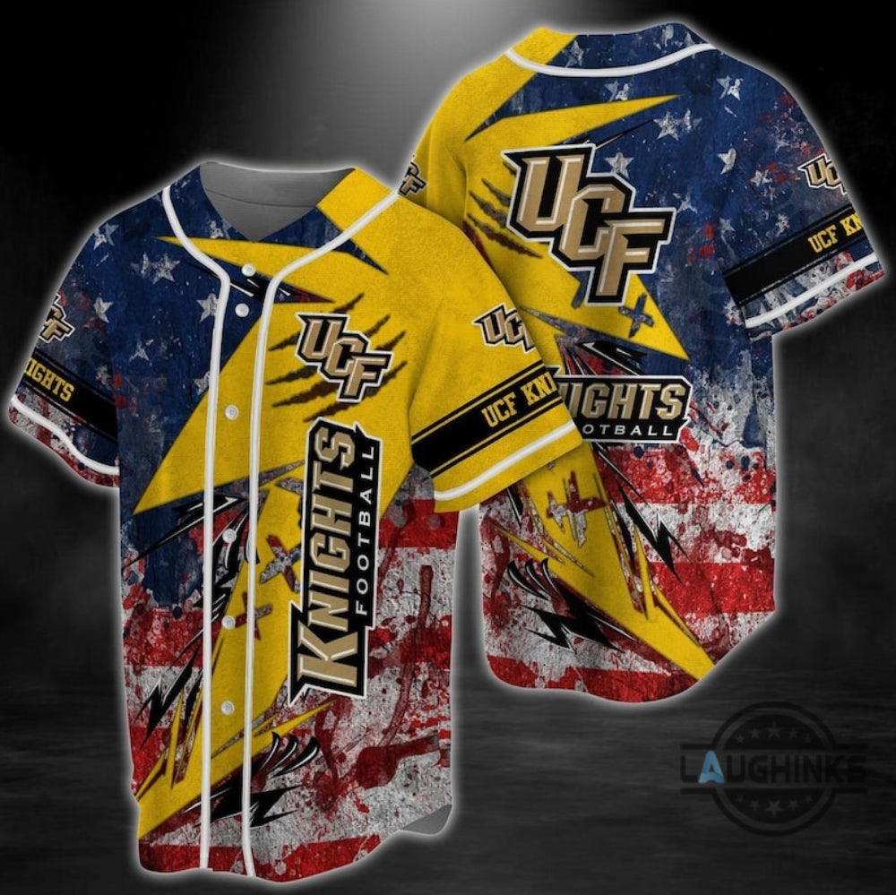 Ucf Baseball Jersey Custom Ncaa Baseball Jersey Shirts Ucf Knights Logo X American Flag Name And Number College Uniform Football Ucf Knights Gift football jersey product view 1
