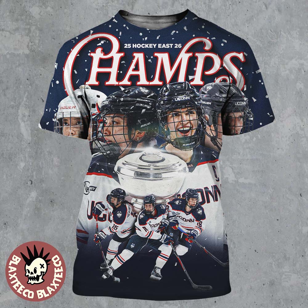 Uconn Huskies Womens Hockey 2026 Hockey East Champions All Over Print Shirt Unisex T-shirt, Sweatshirt, Hoodie, Long Sleeve Tee - T-Shirt, Sweatshirt, Hoodie