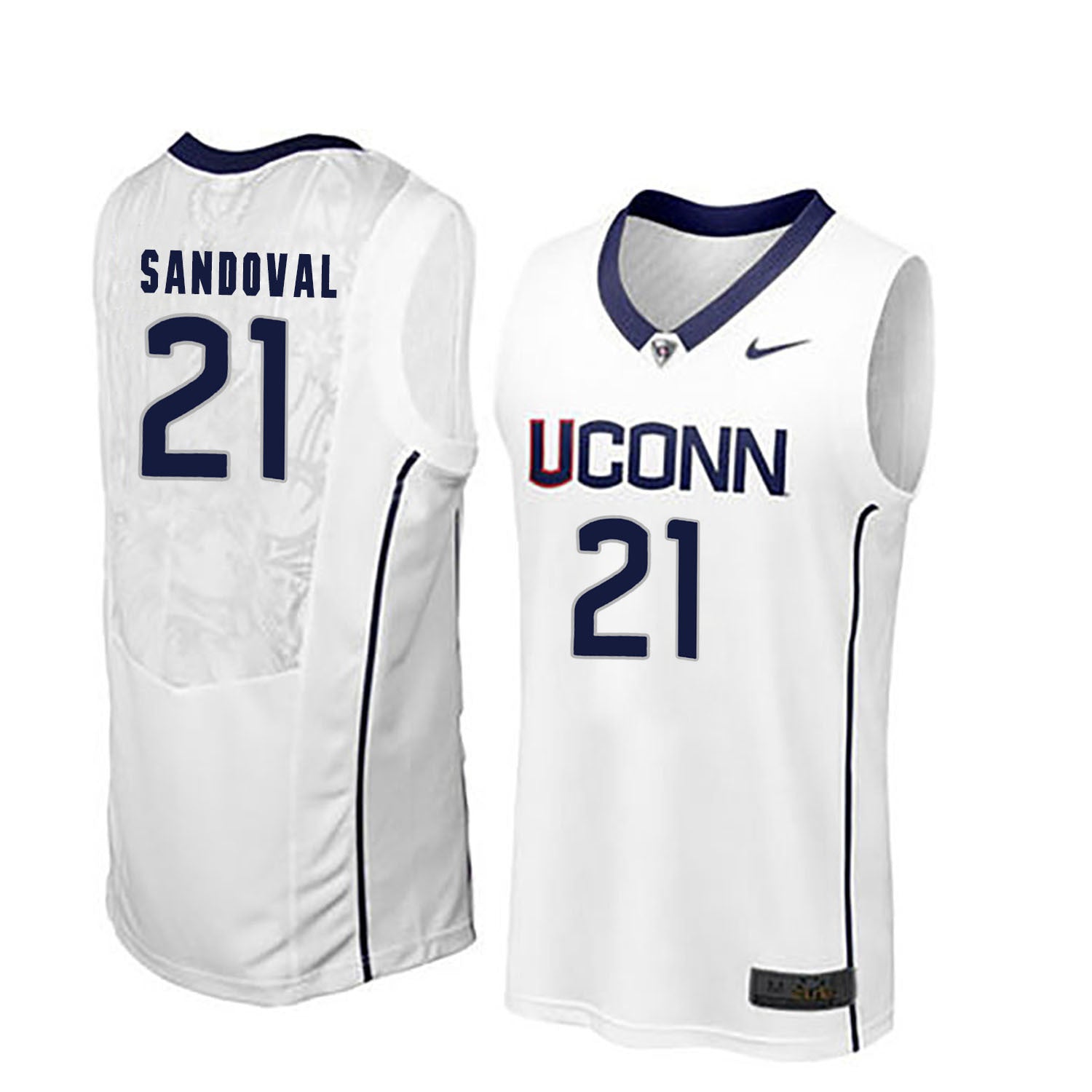 Uconn Huskies SANDOVAL 21 Men White College Football Jersey football jersey product view 1