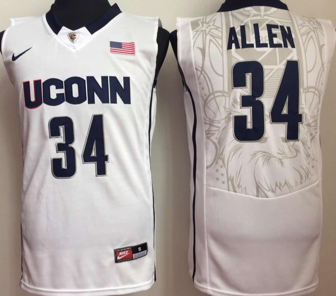 Uconn Huskies White #34 Ray Allen College Football Jersey football jersey product view 1