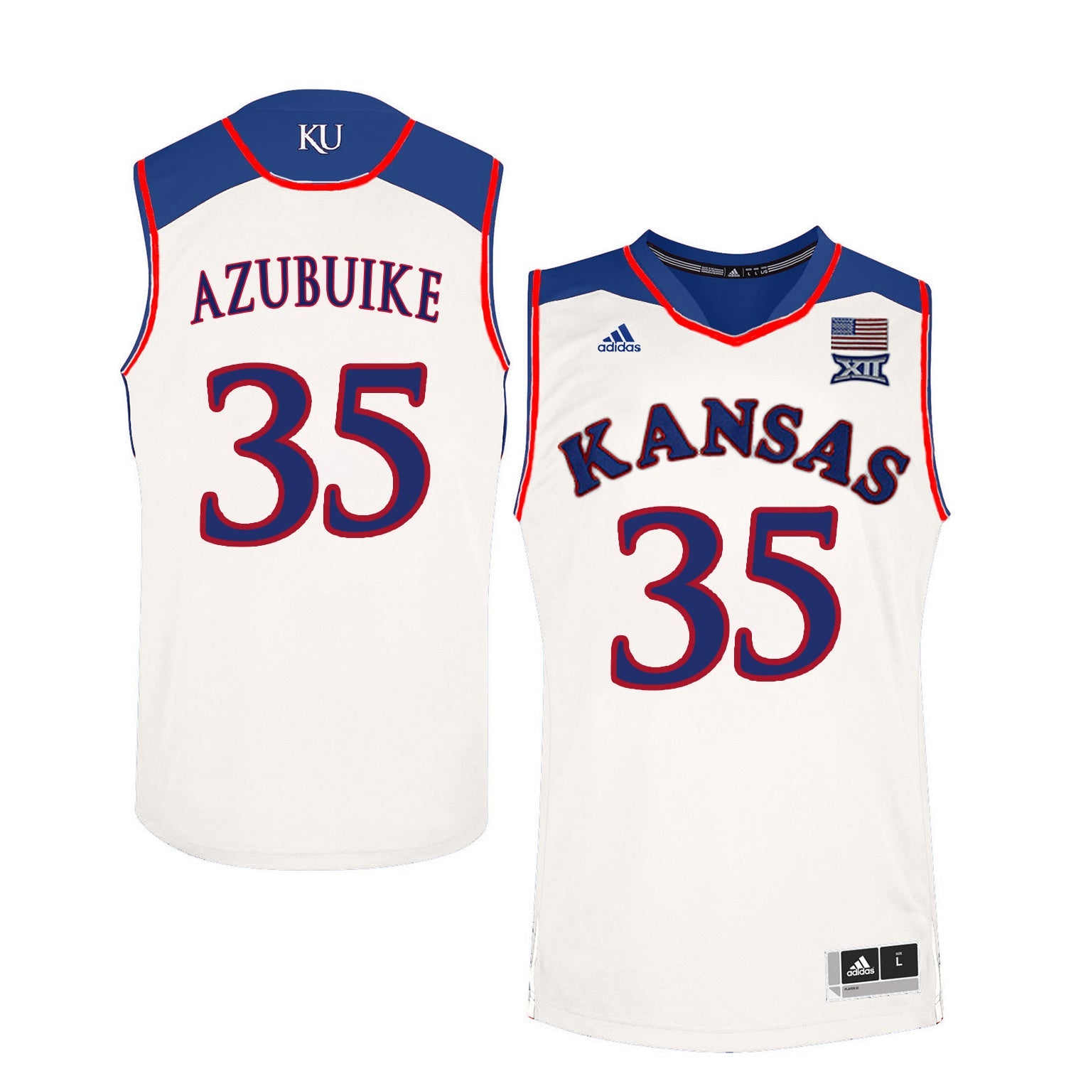 Udoka Azubuike 35 White College Football Jersey football jersey product view 1