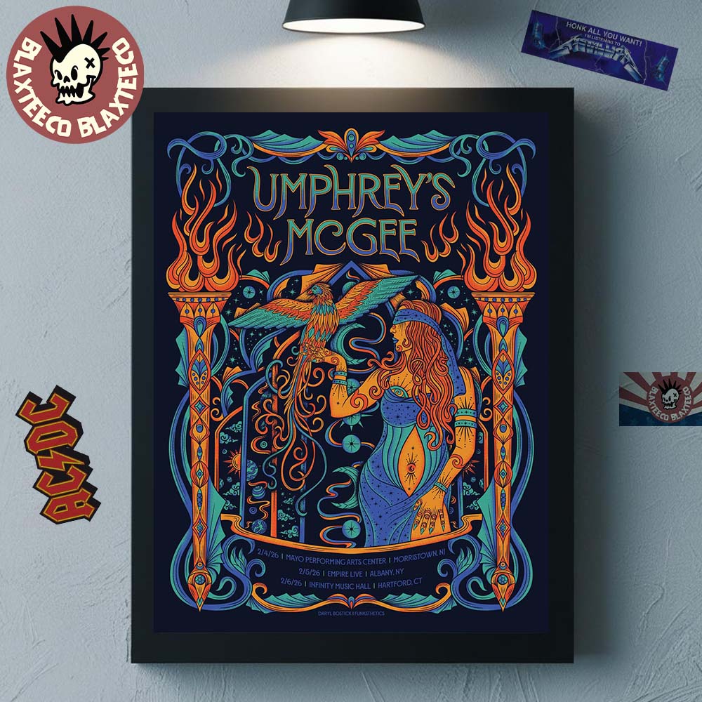 Umphrey’s McGee Rock Shows Out East 2026 Poster In Morristown New Jersey Albany New York And Hartford Connecticut From Feb 4 To 6 2026 Poster Canvas sports jersey product view 1