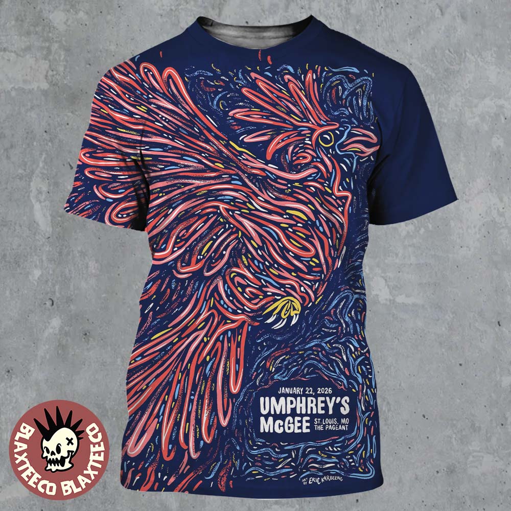 Umphreys McGee St Louis Missouri 2026 Gig Poster At The Pageant On January 22 2026 The Cardinal Art All Over Print Shirt - T-Shirt, Sweatshirt, Hoodie