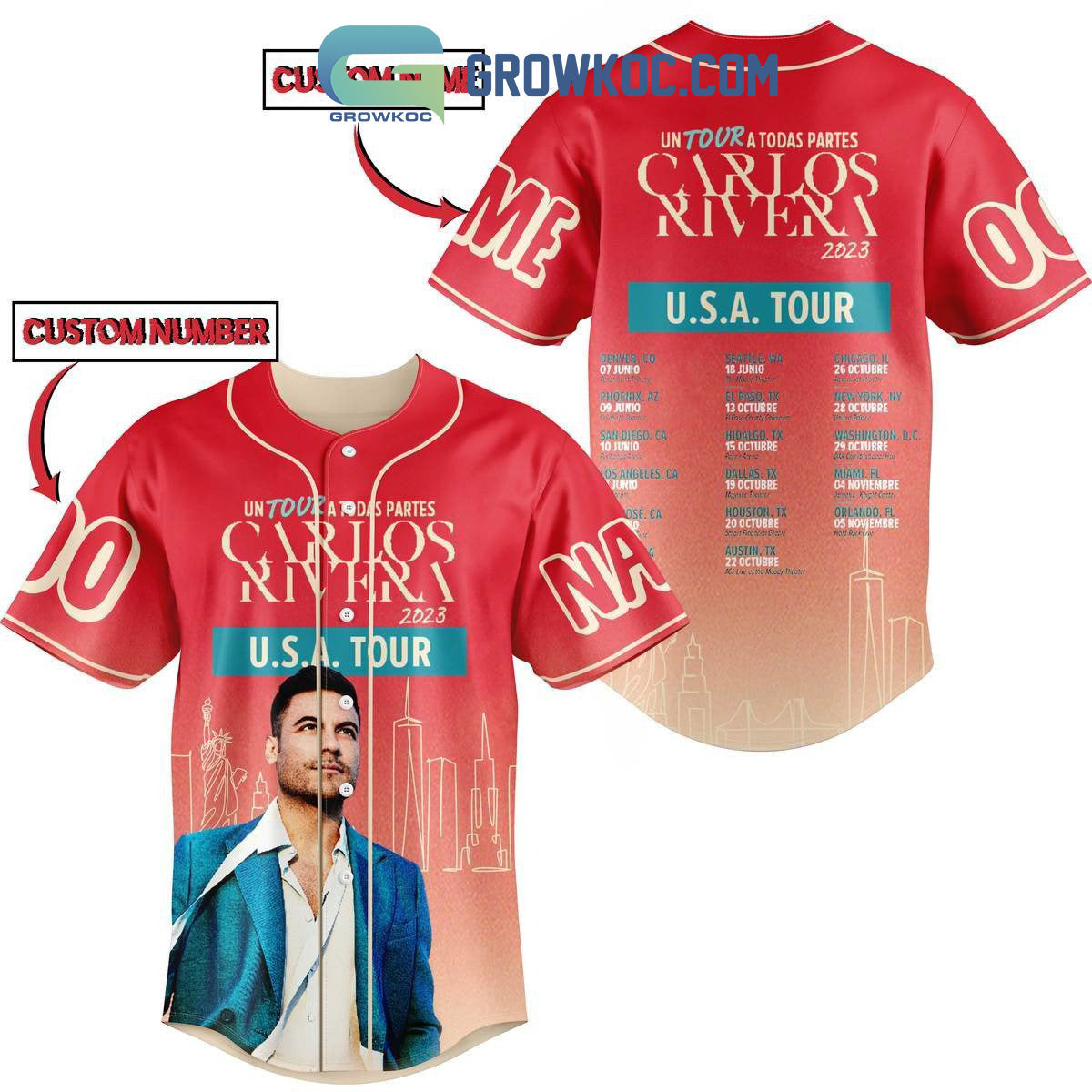 Un Tour A Todas Partes Carlos Rivera USA Tour 2023 Personalized Baseball Jersey baseball jersey product view 1