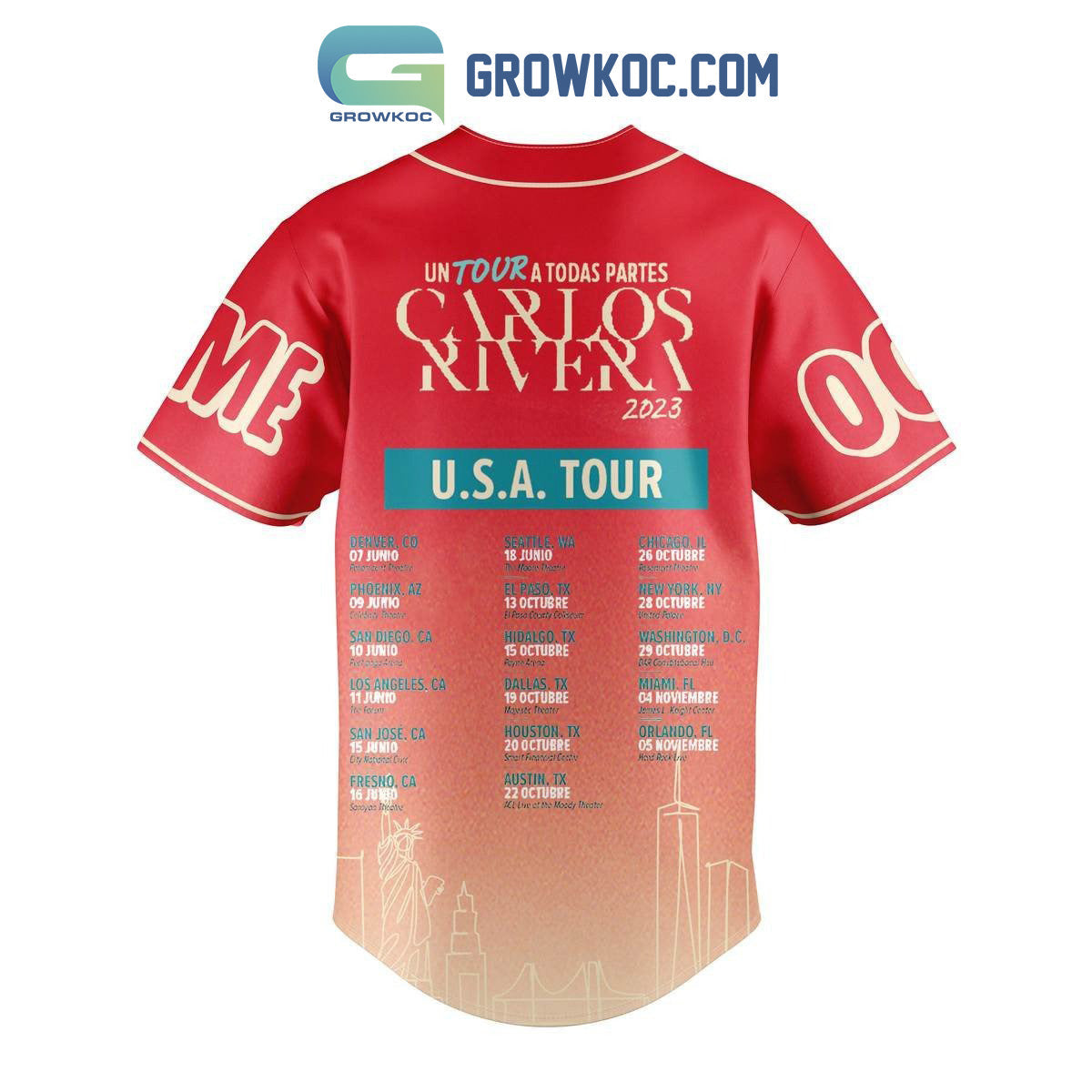 Un Tour A Todas Partes Carlos Rivera USA Tour 2023 Personalized Baseball Jersey baseball jersey product view 2