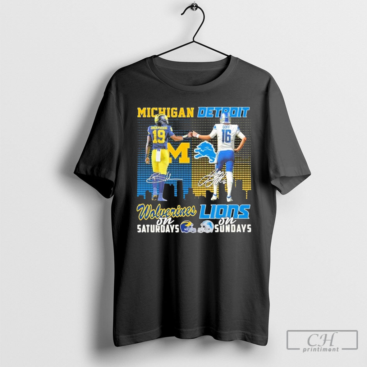 Underwood Wolverines On Saturdays Goff Lions On Sundays T Shirt Unisex T-shirt, Sweatshirt, Hoodie, Long Sleeve Tee - T-Shirt, Sweatshirt, Hoodie