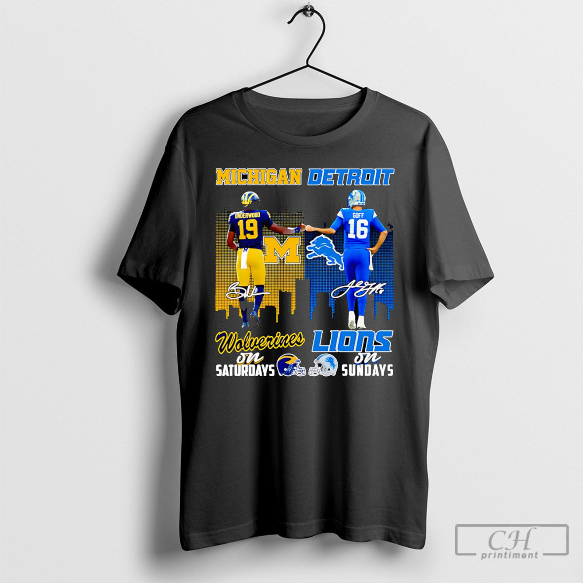 Underwood And Goff Michigan Wolverines On Saturdays Detroit Lions On Sundays Shirt Tee Unisex T-shirt, Sweatshirt, Hoodie, Long Sleeve Tee - T-Shirt, Sweatshirt, Hoodie