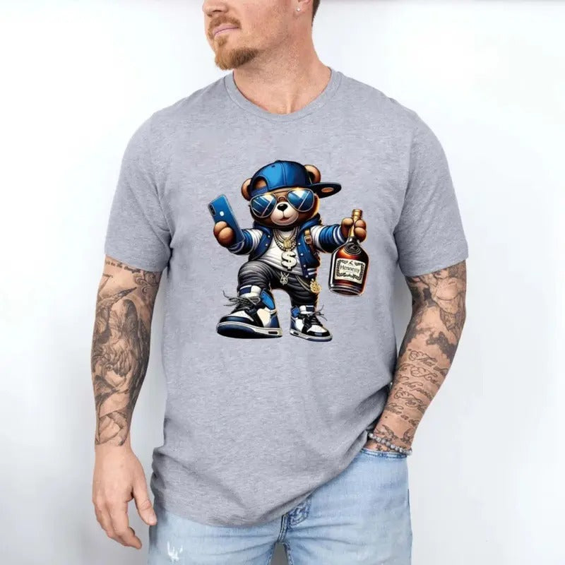 Cartoon Bear Print Round Neck Regular Fit Casual Crew - Adult & Kids T-Shirts, Sweatshirts & Hoodies apparel design preview 1