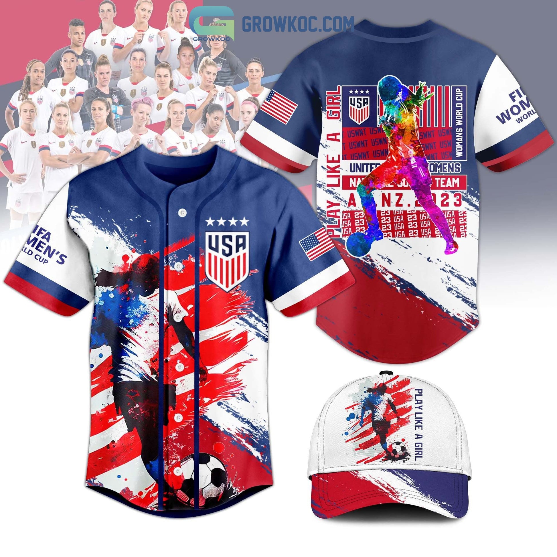 United State Womens National Soccer Team Play Like A Girl Personalized Baseball Jersey baseball jersey product view 1
