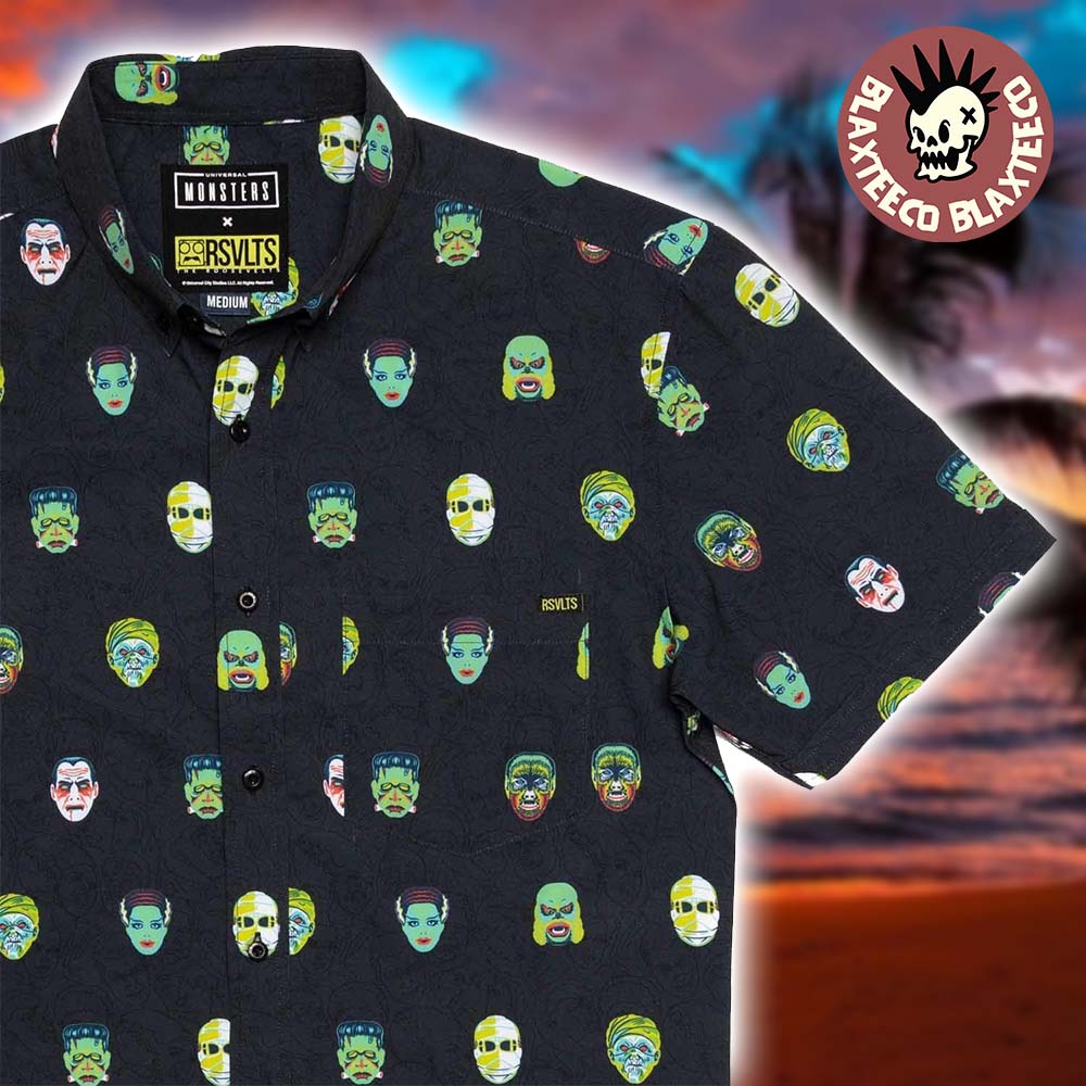 Universal Monsters RSVLTS All Star Lineup Fright Club Button Short Sleeve Hawaiian Shirt Unisex T-shirt, Sweatshirt, Hoodie, Long Sleeve Tee - T-Shirt, Sweatshirt, Hoodie
