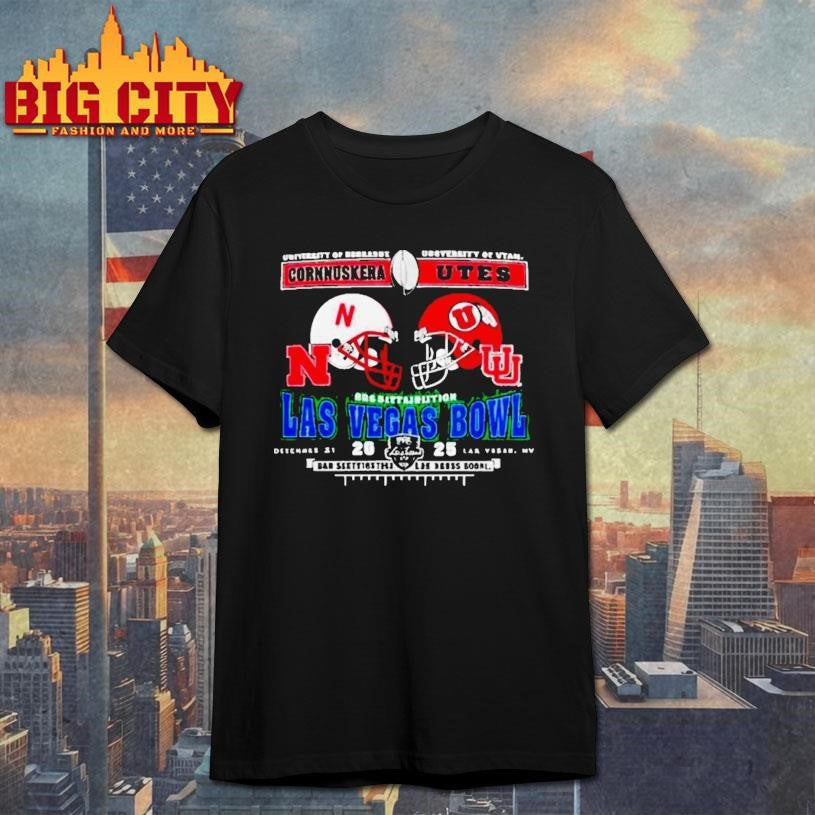 University Of Nebraska Vs University Of Utah 2025 Las Vegas Bowl Matchup Helmet Shirt Unisex T-shirt, Sweatshirt, Hoodie, Long Sleeve Tee - T-Shirt, Sweatshirt, Hoodie