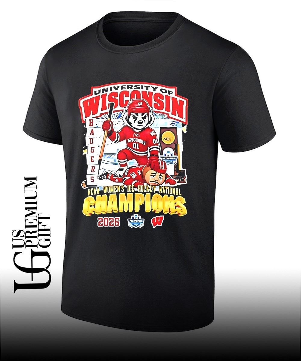 University Of Wisconsin Badgers NCAA Womens Ice Hockey National Champions 2026 mascot shirt - T-Shirt, Sweatshirt, Hoodie