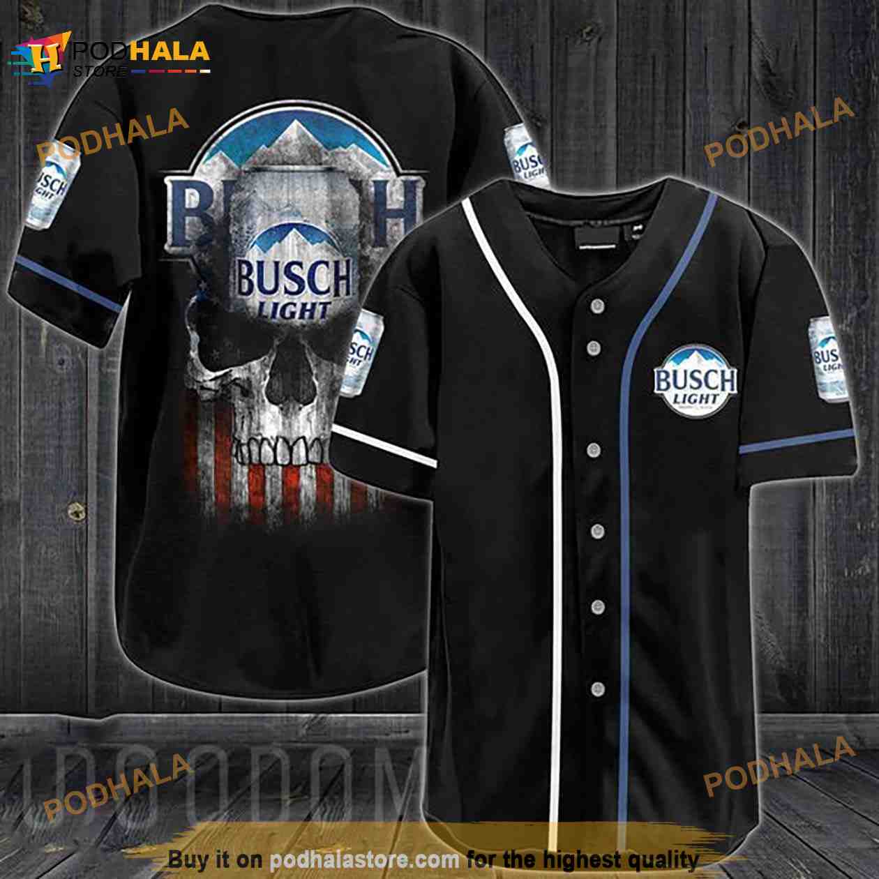 Us Flag Black Skull Busch Light 3D Baseball Jersey baseball jersey product view 1
