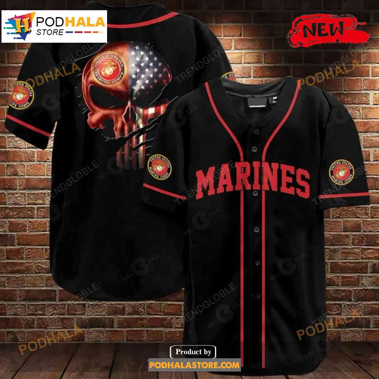 Us Marine Skull Design Baseball Jersey Shirt baseball jersey product view 1