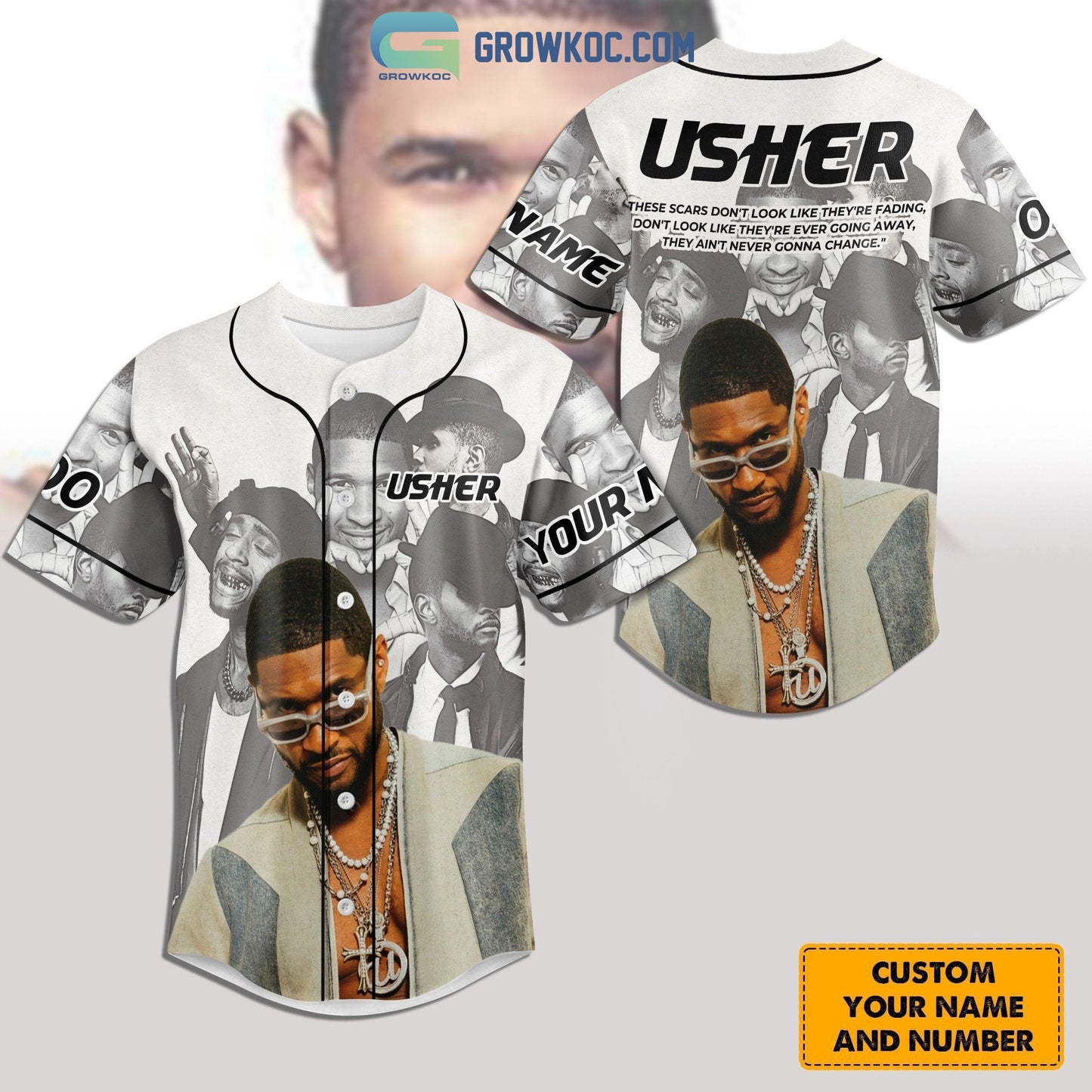 Usher Battle Scars Personalized Baseball Jersey baseball jersey product view 1