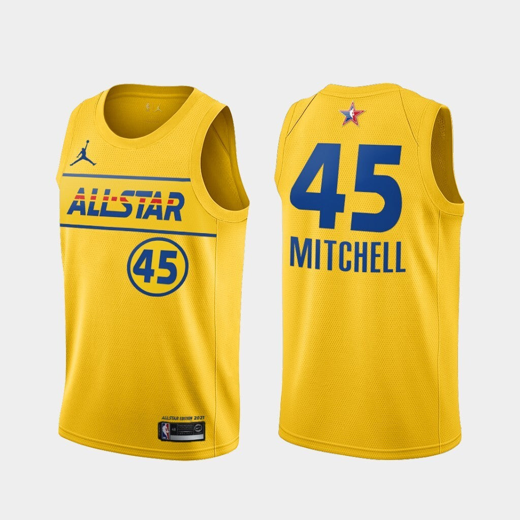 Utah Jazz 45 Donovan Mitchell 2021-all-star-western-conference-gold-jazz-jersey Basketball Jersey basketball jersey product view 1