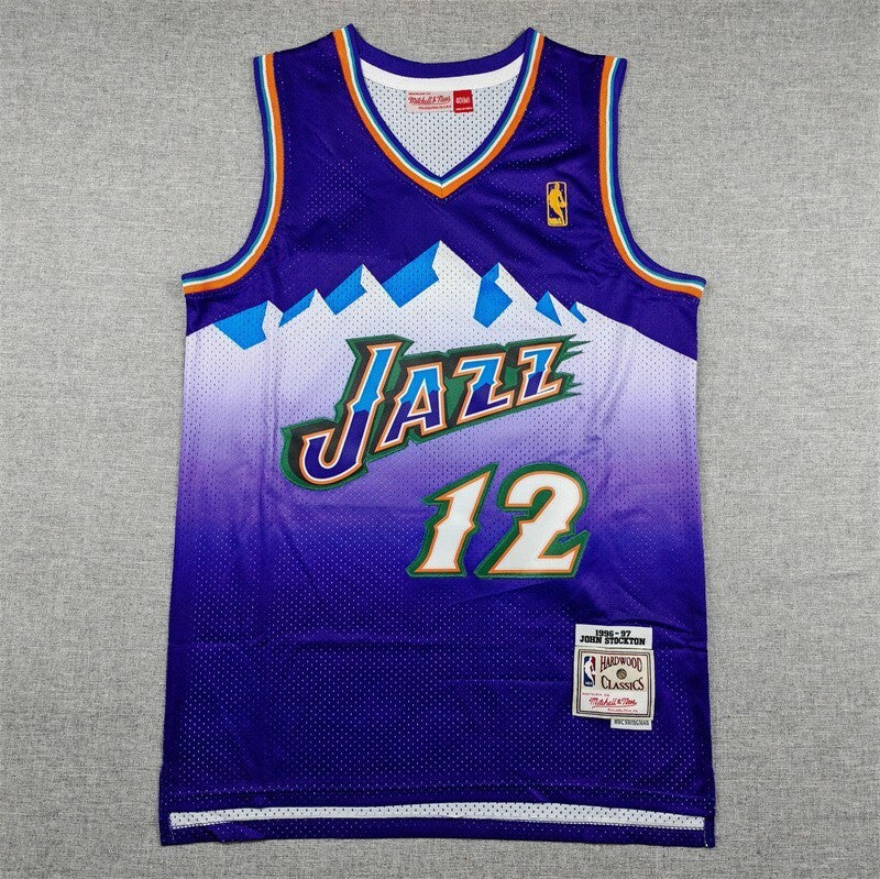 Utah Jazz #12 John Stockton Jazz 12 Purple Retro Gold Logo Style 2 Basketball Jersey basketball jersey product view 1