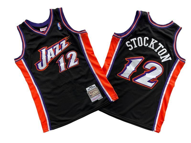 Utah Jazz #12 John Stockton Jazz 12 # Black 98-99 Season Mitchell Retro Jersey --. Stockton basketball jersey product view 1